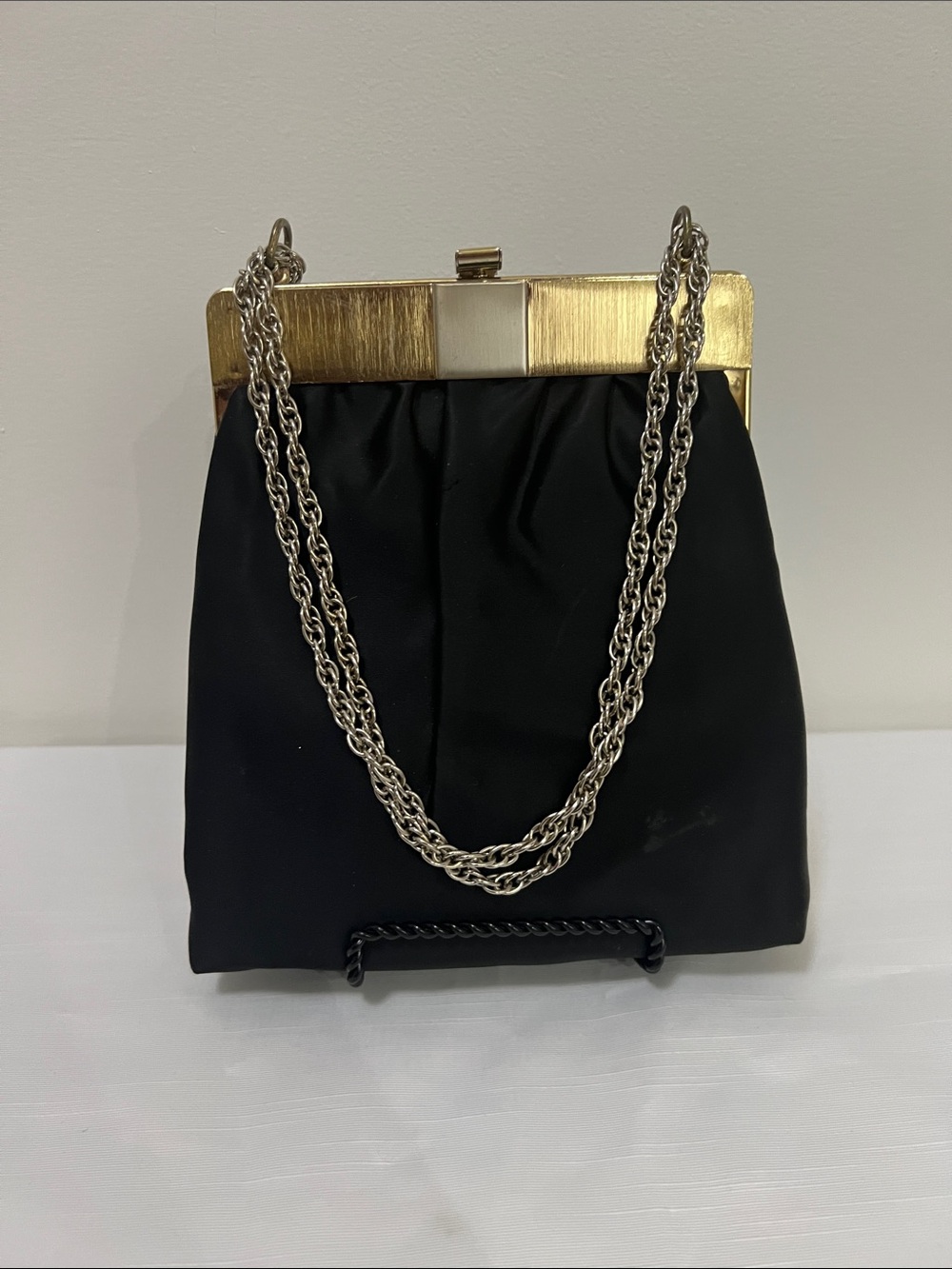Black Satin Vintage Evening Bag Purse